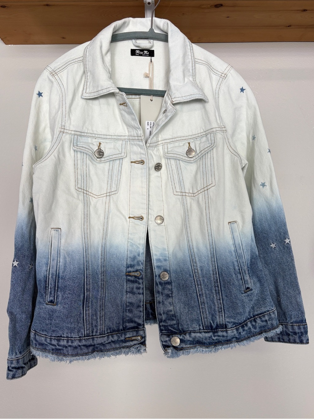 Miss Me White-to-Blue Ombre Star Denim Jacket NWT